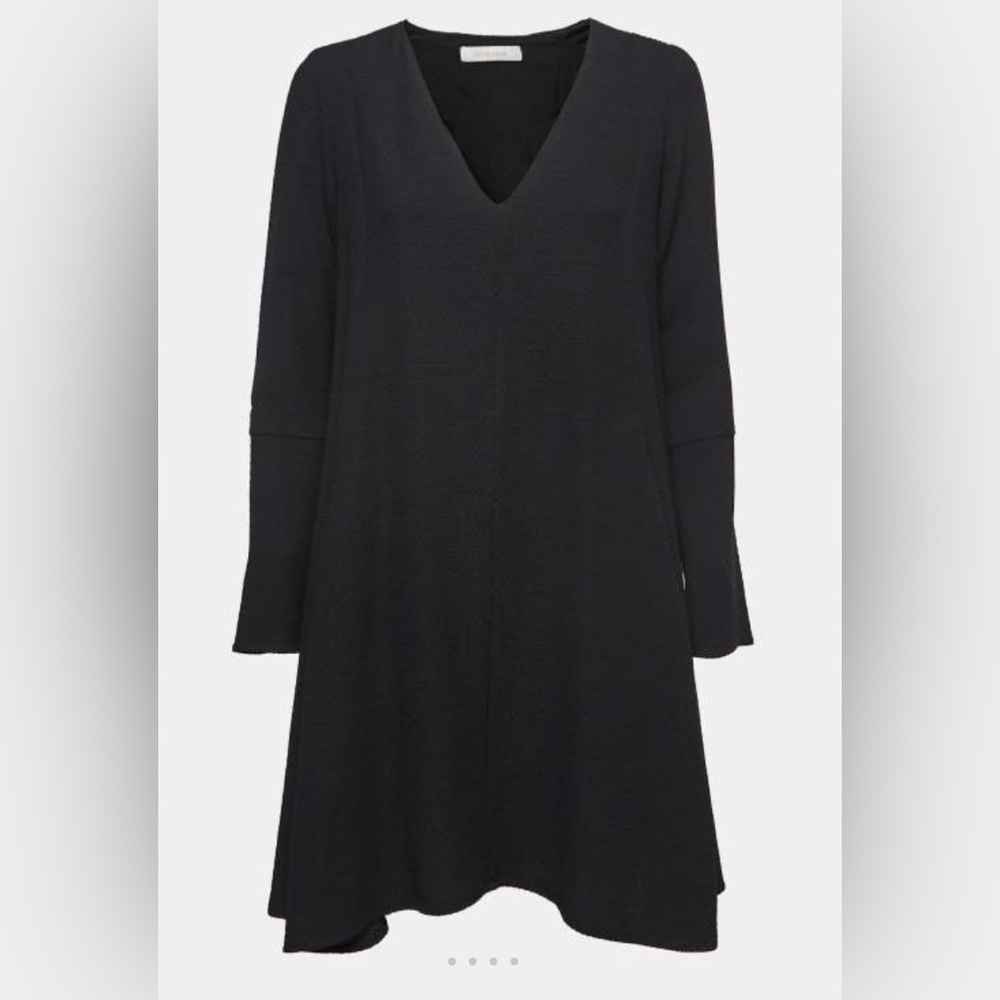 See By Chloe Dress A Line Black V-Neck Long Bell Sleeves Crepe Textured Size 6